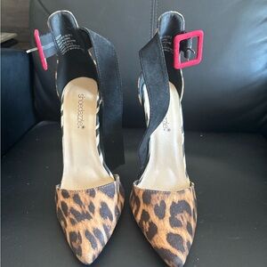 Shoe Dazzle Leopard Heels with Black and Red Buckle